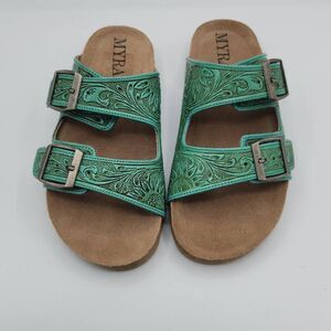 Myra Verdent Ranges Leather Sandals Handtooled Dual Buckle Sandals Cushioning 8